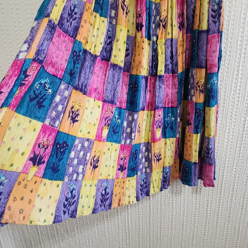 Vintage Patchwork Boho Bright Colorful Flowy Skirt Women's Size Small - Picture 6 of 12